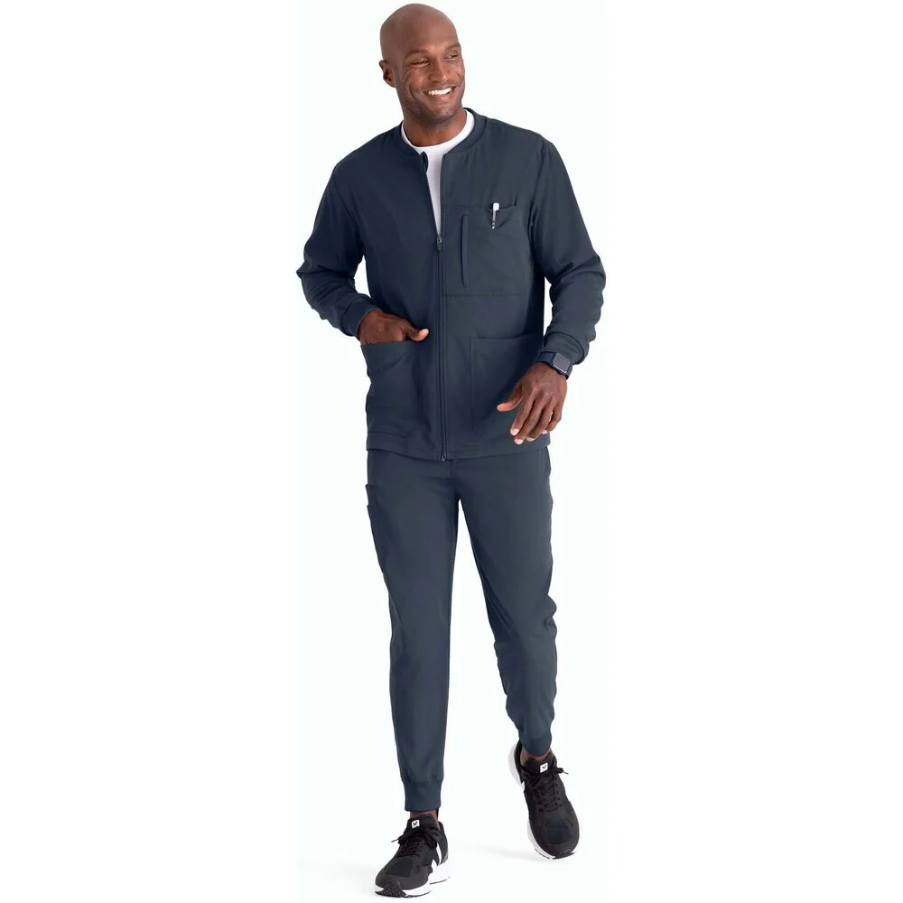 Men's React Warmup Scrub Jacket - Greys Anatomy Spandex Stretch Collection / Color - Steel / Fit - Regular / Sizes - XS, S, M, L, XL, 2XL, 3XL by Barco Uniforms