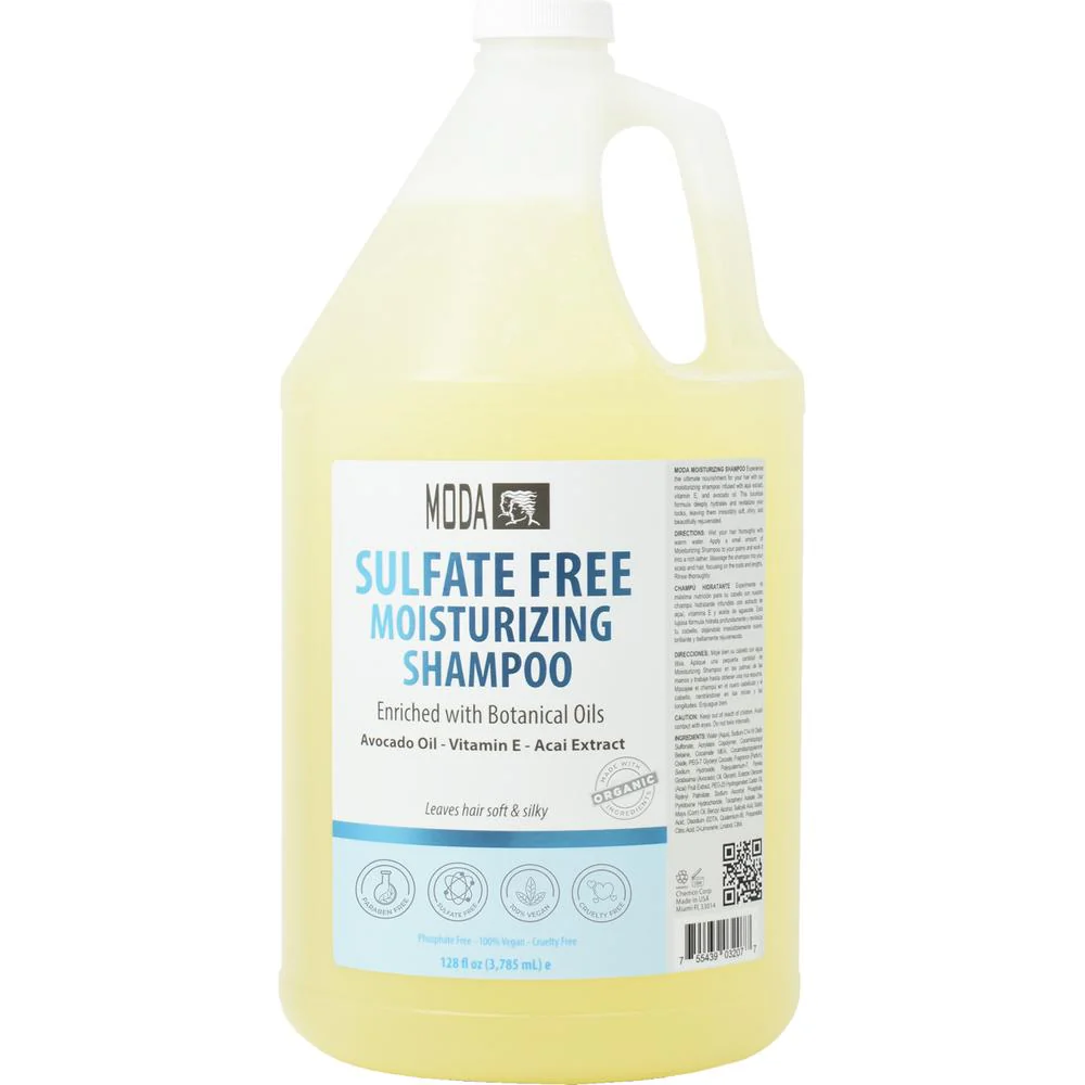 Moda - Sulfate-Free Moisture Shampoo - Enriched with Botanical Oils - Avocado Oil, Vitamin E, Acai Extract / 128 oz. - 1 Gallon