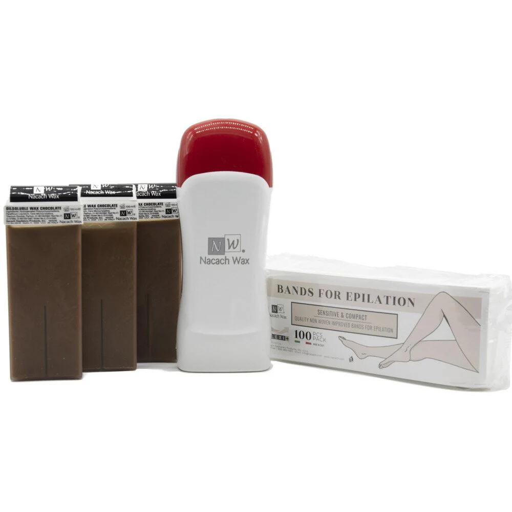Chocolate Waxing Kit / Includes Single Roll-On Wax Warmer + 3 Chocolate Roll-On Wax Cartridges by Nacach Wax