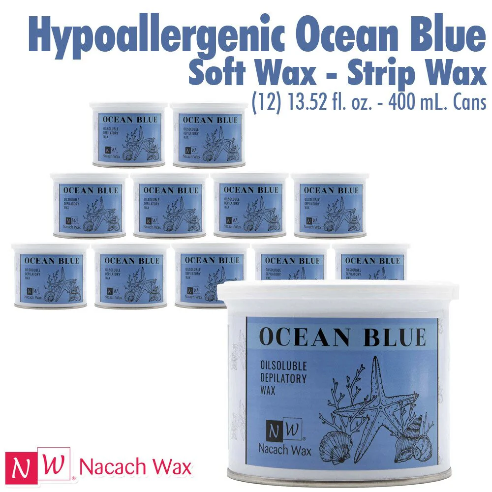 Hypoallergenic Ocean Blue Soft Wax - Strip Wax / (12) 13.52 fl. oz. - 400 mL. Cans by Nacach Wax