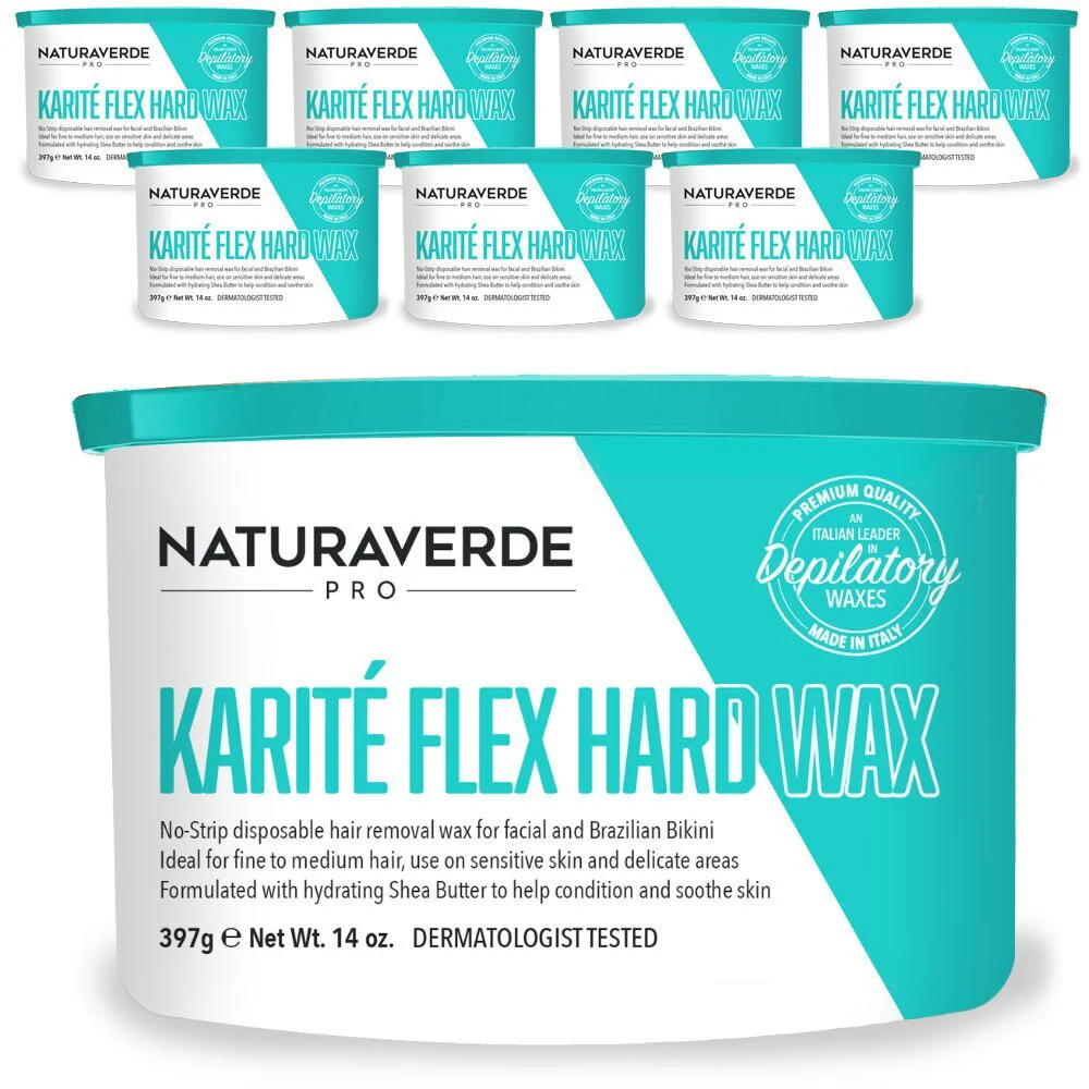 NaturaverdePro - KARITE FLEX HARD WAX - Hard Stripless Wax - Made in Italy / Case = 14 oz. - 397 grams Can X 8 Cans
