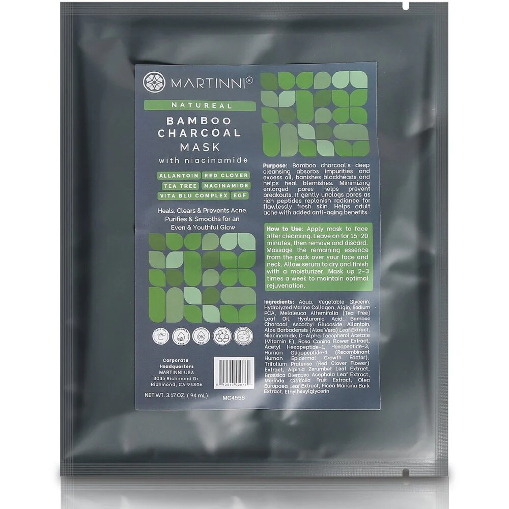 NATUREAL Charcoal Collagen Mask - Heals, Clears, and Prevents Acne Formation / 10 Treatment Masks by Martinni