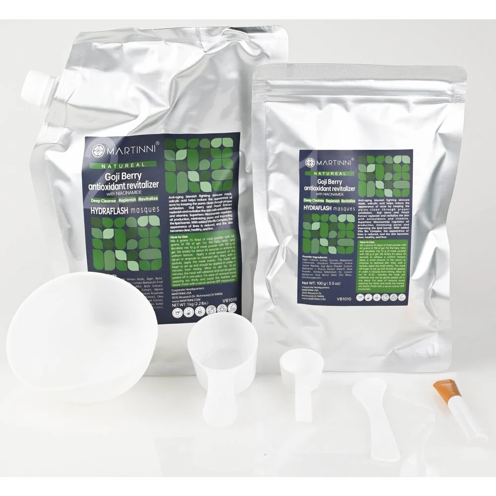 NATUREAL Goji Berry Antioxidant Revitalizer with Niacinamide Hydraflash Mask / 100 Grams Powder + 1 Kilo Gel by Martinni