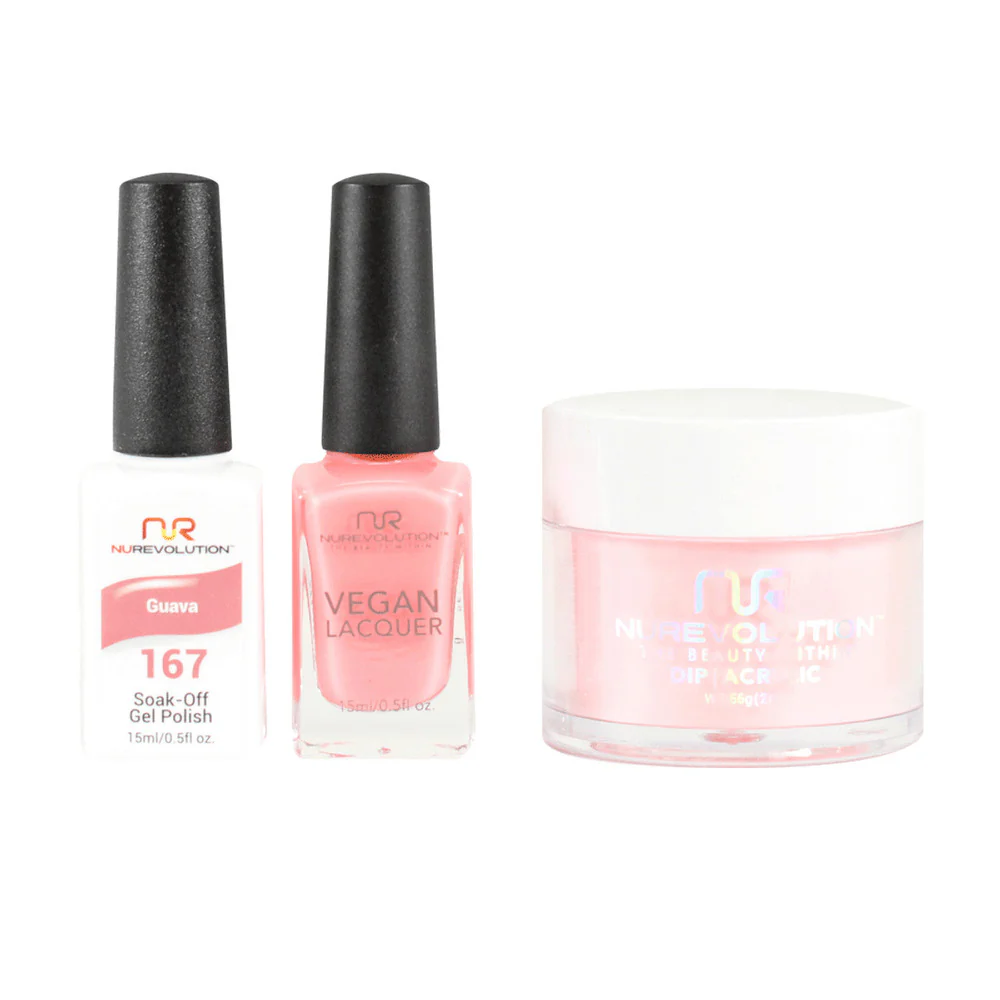 NR Elite Trio: Gel Polish + Lacquer + Dip/Acrylic Powder - #MS167 Guava by NuRevolution / Gel Polish 15 mL. + Lacquer 15 mL. + Dip/Acrylic 2 oz.
