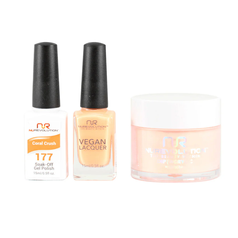 NR Elite Trio: Gel Polish + Lacquer + Dip/Acrylic Powder - #MS177 Coral Crush by NuRevolution / Gel Polish 15 mL. + Lacquer 15 mL. + Dip/Acrylic 2 oz.