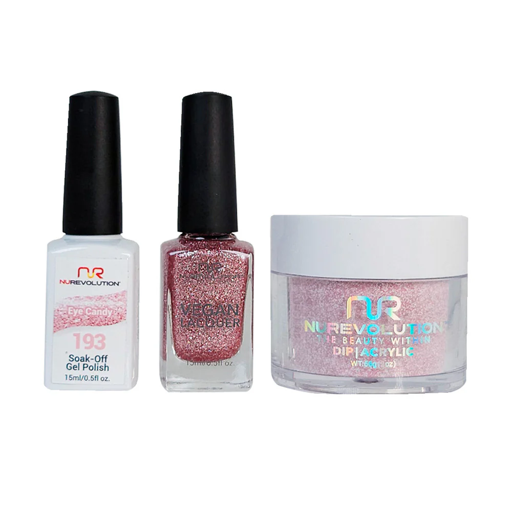 NR Elite Trio: Gel Polish + Lacquer + Dip/Acrylic Powder - #MS193 Eye Candy by NuRevolution / Gel Polish 15 mL. + Lacquer 15 mL. + Dip/Acrylic 2 oz.