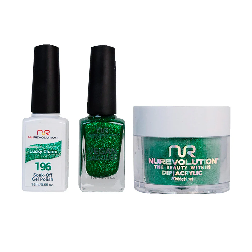 NR Elite Trio: Gel Polish + Lacquer + Dip/Acrylic Powder - #MS196 Lucky Charm by NuRevolution / Gel Polish 15 mL. + Lacquer 15 mL. + Dip/Acrylic 2 oz.