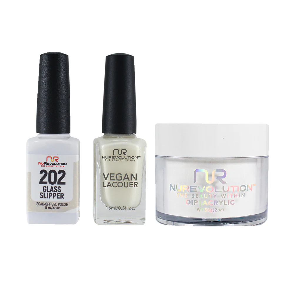 NR Elite Trio: Gel Polish + Lacquer + Dip/Acrylic Powder - #MS202 Glass Slipper by NuRevolution / Gel Polish 15 mL. + Lacquer 15 mL. + Dip/Acrylic 2 oz.