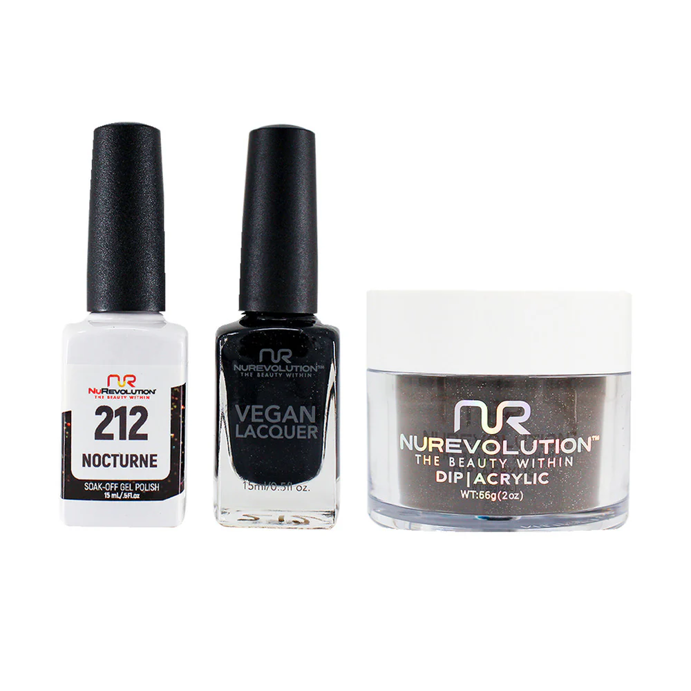 NR Elite Trio: Gel Polish + Lacquer + Dip/Acrylic Powder - #MS212 Nocturne by NuRevolution / Gel Polish 15 mL. + Lacquer 15 mL. + Dip/Acrylic 2 oz.