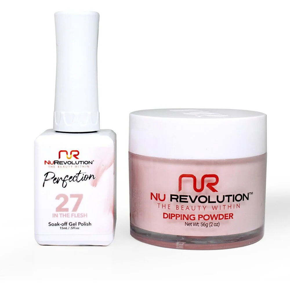 NR Perfection Set: Gel Polish + Dip/Acrylic Powder - #PFS027 Custard by NuRevolution / 15 mL. Gel Polish + 2 oz. Dip/Acrylic Powder