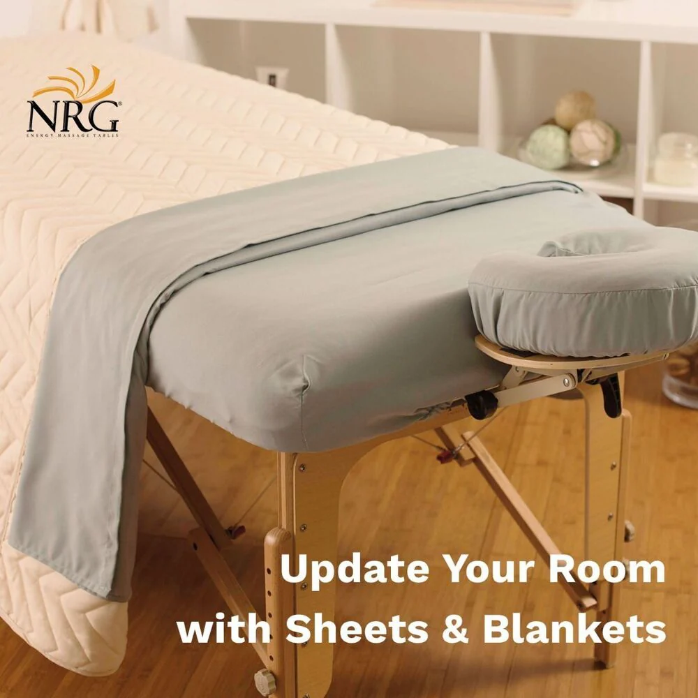 NRG® Premium Microfiber Massage Table Sheet Set - 1 Fitted Massage Sheet + 1 Flat Massage Sheet + 1 Crescent Cover / 120 GSM - Stone by NRG - Image 3