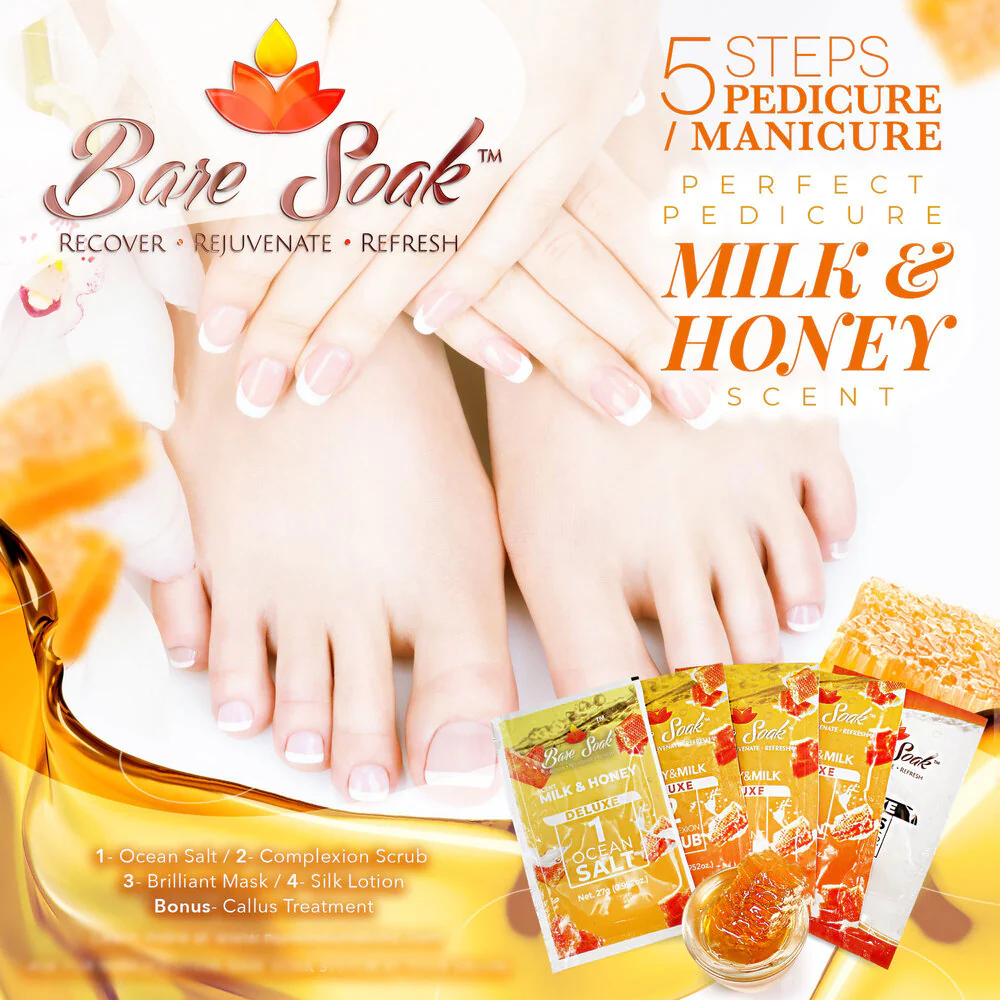 NuRevolution Bare Soak 5-in-1 Pedicure & Manicure in a Box - Honey & Milk / Case of 50 Sets - Image 2