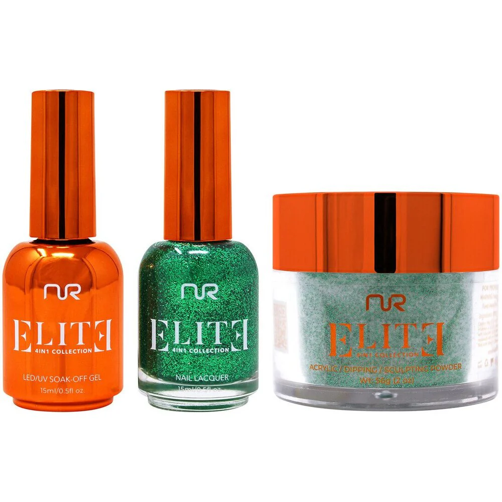 NuRevolution Elite 4-in-1 - LED/UV Soak Off Gel Polish 0.5 oz. + Nail Lacquer 0.5 oz. + Acrylic - Dipping - Sculpting Powder 2 oz. - #EMS119 Sage Sparkle