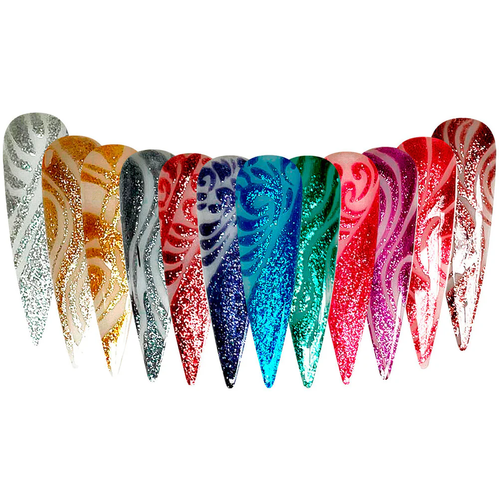 NuRevolution Gel Liner Glitter Set - Soak Off Gel Polish and Gel Liner Brush - Nail Art / 12 colors - 8 mL. Each - Image 3
