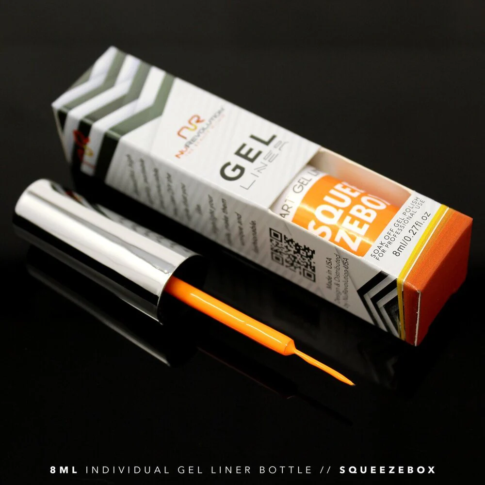 NuRevolution Gel Liner - Soak Off Gel Polish and Gel Liner Brush - Nail Art - Squeezebox / 8 mL.