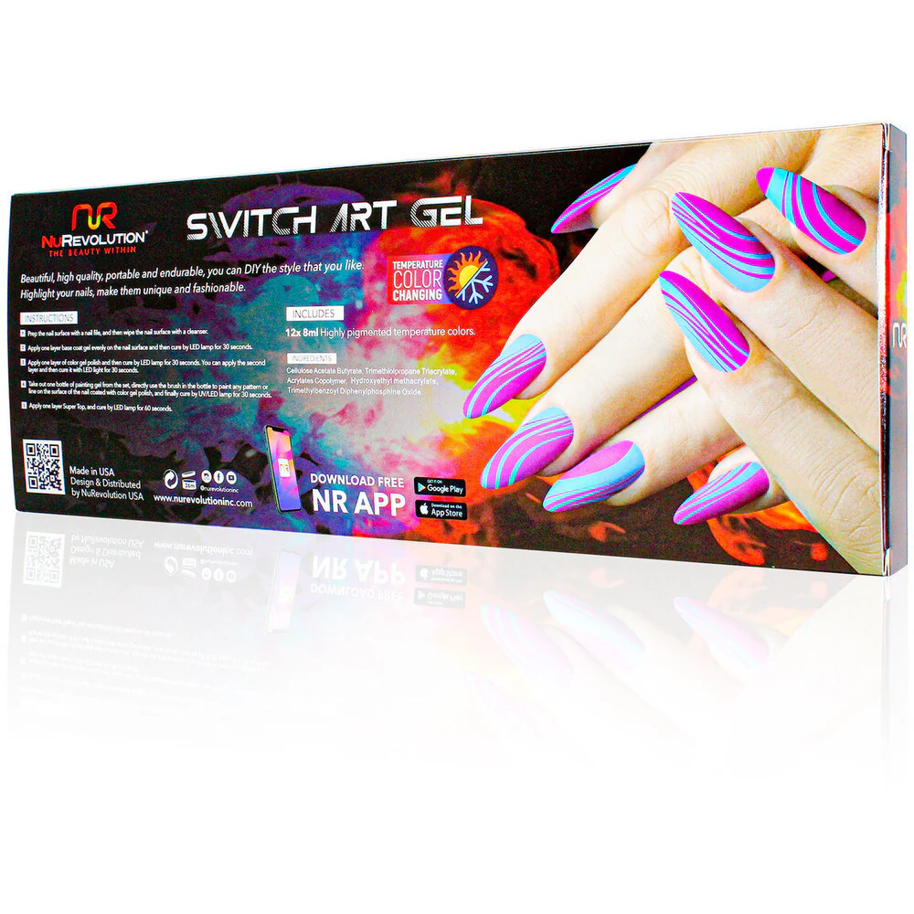 NuRevolution Gel Liner Temperature Switch Set - Soak Off Gel Polish and Gel Liner Brush - Nail Art / 12 colors - 8 mL. Each - Image 4