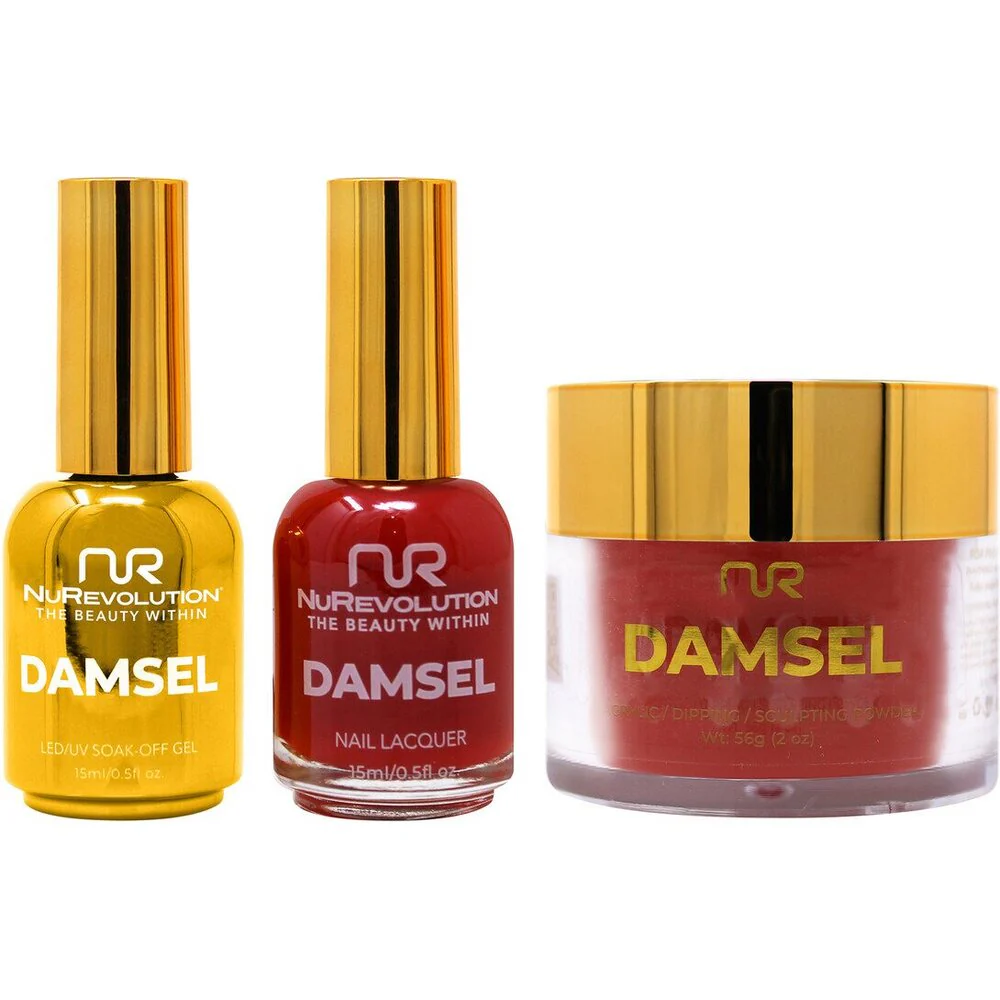 NuRevolution Noble 4-in-1 - LED/UV Soak Off Gel Polish 0.5 oz. + Nail Lacquer 0.5 oz. + Acrylic - Dipping - Sculpting Powder 2 oz. - #NMS107 Cherry Blaze