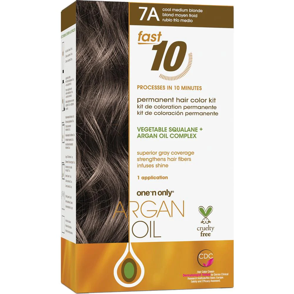 One 'N Only Argan Oil Fast 10 Permanent Hair Color Kit - 7A Cool Medium Blonde