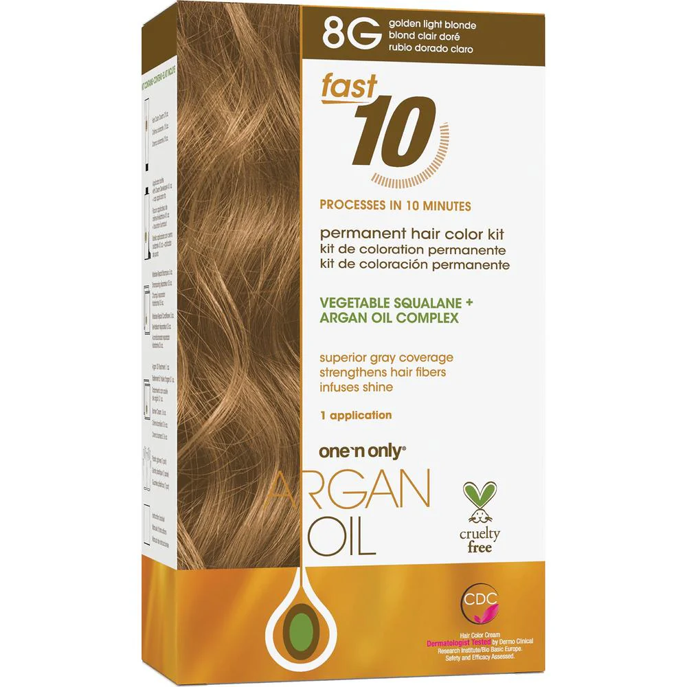 One 'N Only Argan Oil Fast 10 Permanent Hair Color Kit - 8G Golden Light Blonde