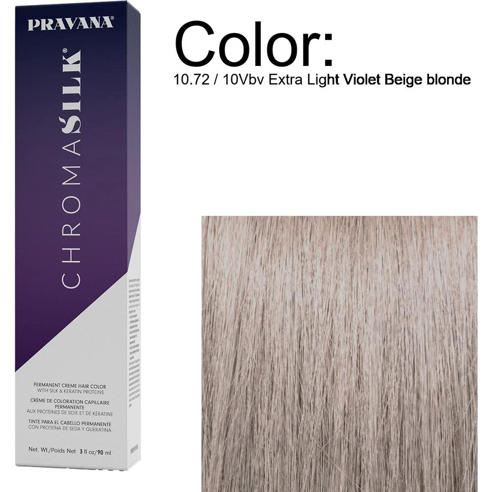 PRAVANA ChromaSilk Permanent Creme Hair Color - 10.72 / 10Vbv Extra Light Violet Beige blonde / 3 oz.