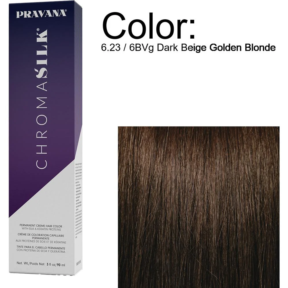 PRAVANA ChromaSilk Permanent Creme Hair Color - 6.23 / 6BVg Dark Beige Golden Blonde / 3 oz.