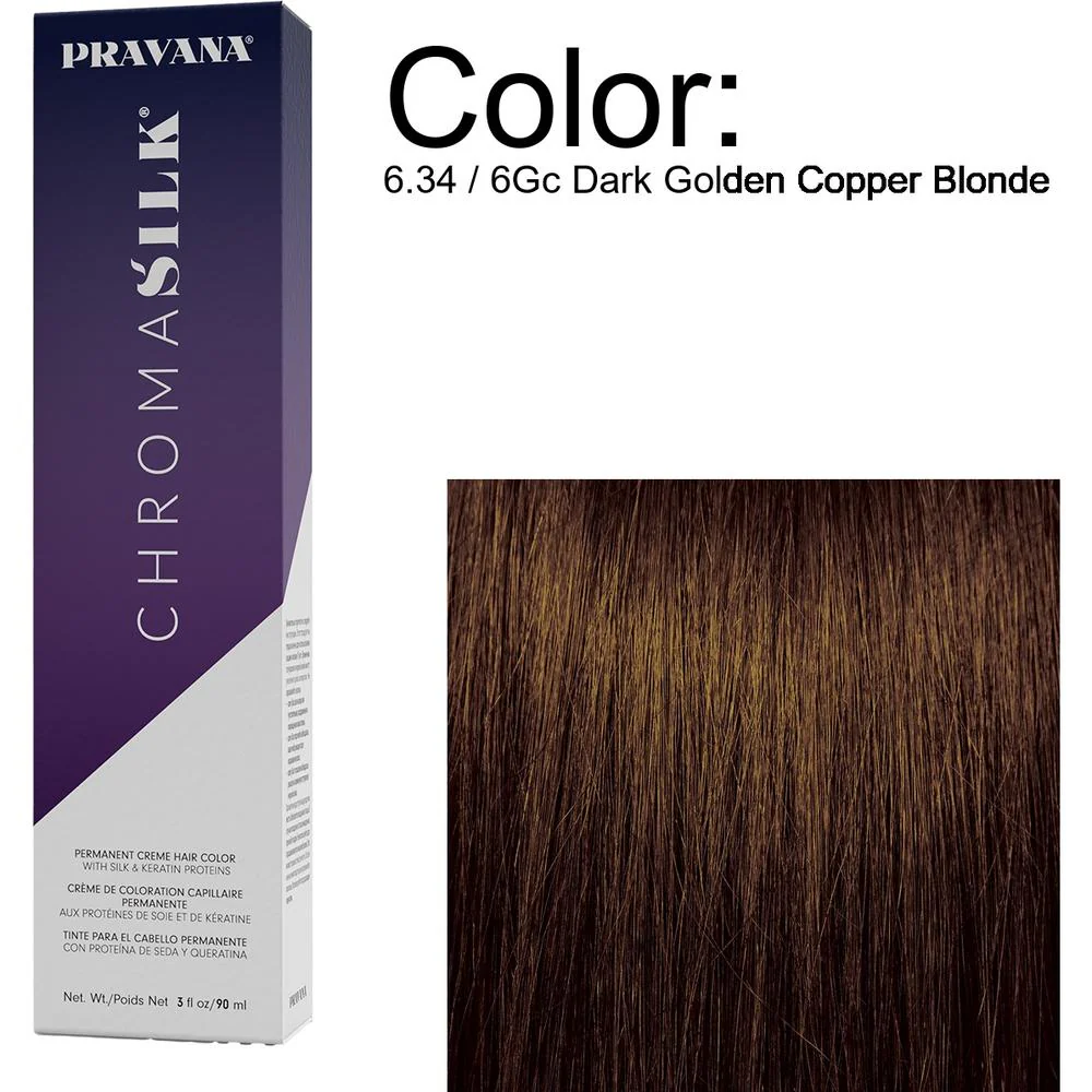 PRAVANA ChromaSilk Permanent Creme Hair Color - 6.34 / 6Gc Dark Golden Copper Blonde / 3 oz.