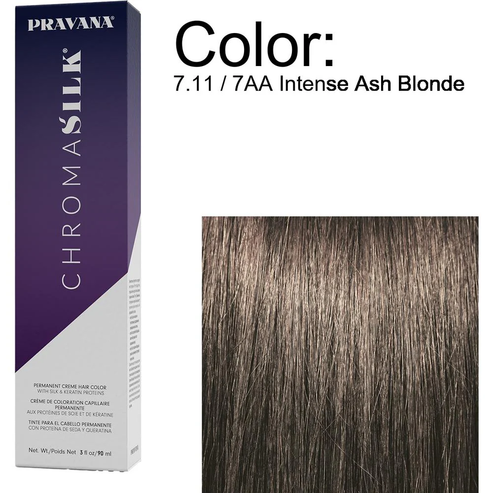 PRAVANA ChromaSilk Permanent Creme Hair Color - 7.11 / 7AA Intense Ash Blonde / 3 oz.