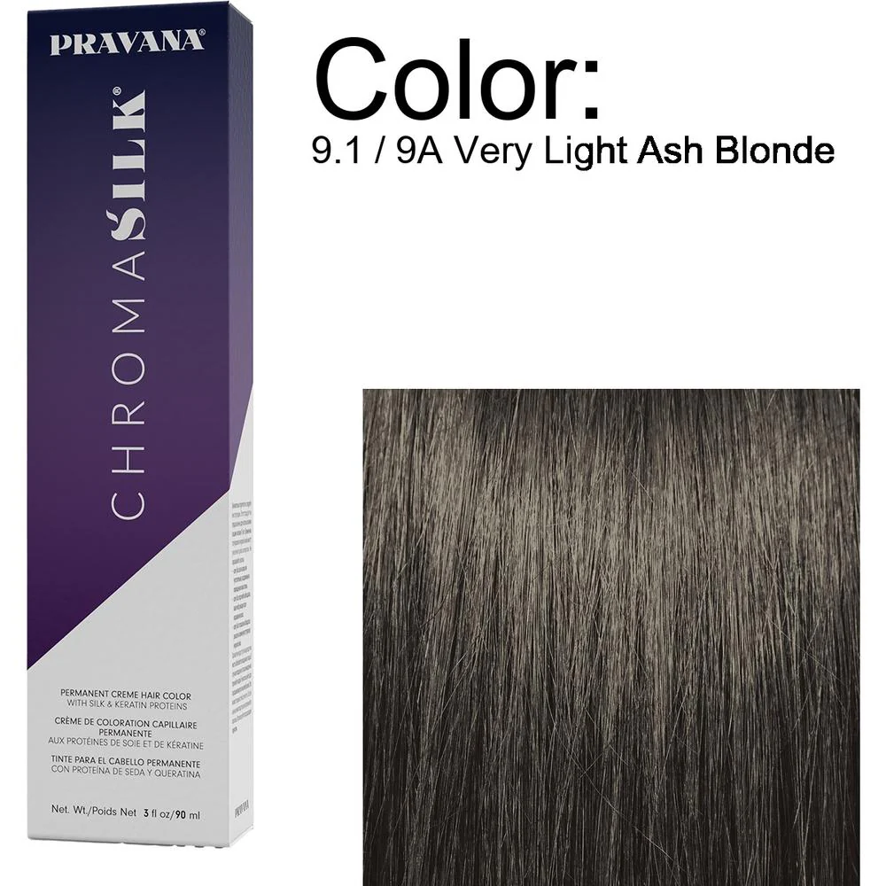 PRAVANA ChromaSilk Permanent Creme Hair Color - 9.1 / 9A Very Light Ash Blonde / 3 oz.
