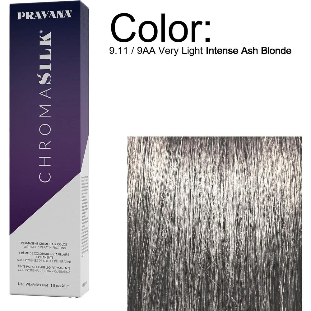 PRAVANA ChromaSilk Permanent Creme Hair Color - 9.11 / 9AA Very Light Intense Ash Blonde / 3 oz.