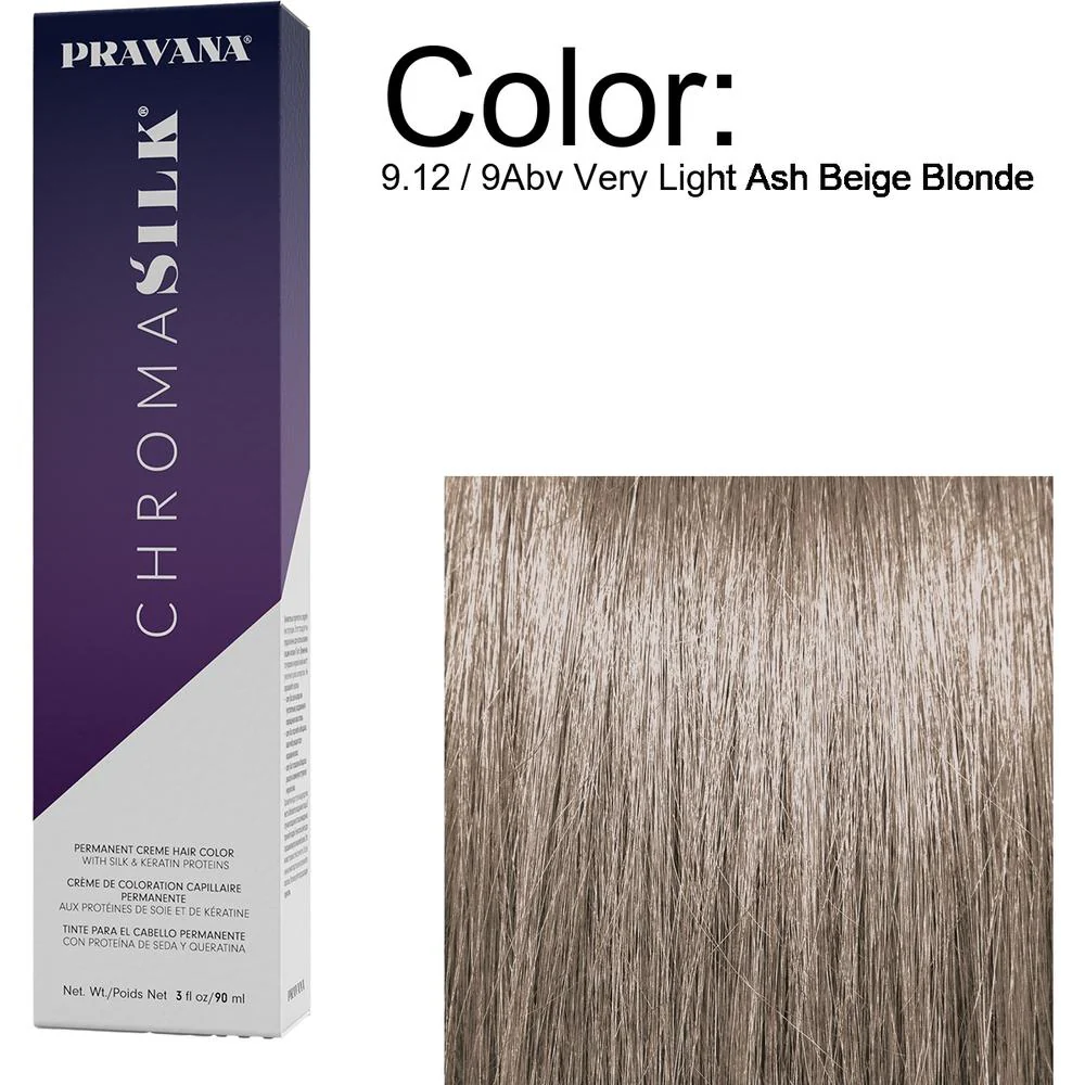 PRAVANA ChromaSilk Permanent Creme Hair Color - 9.12 / 9Abv Very Light Ash Beige Blonde / 3 oz.