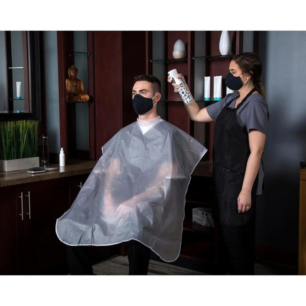 Protective Vinyl Client Cape - Reusable / Protective Barrier Against Water, Chemicals, & Germs / 54" x 36" / 1 Cape - Image 5