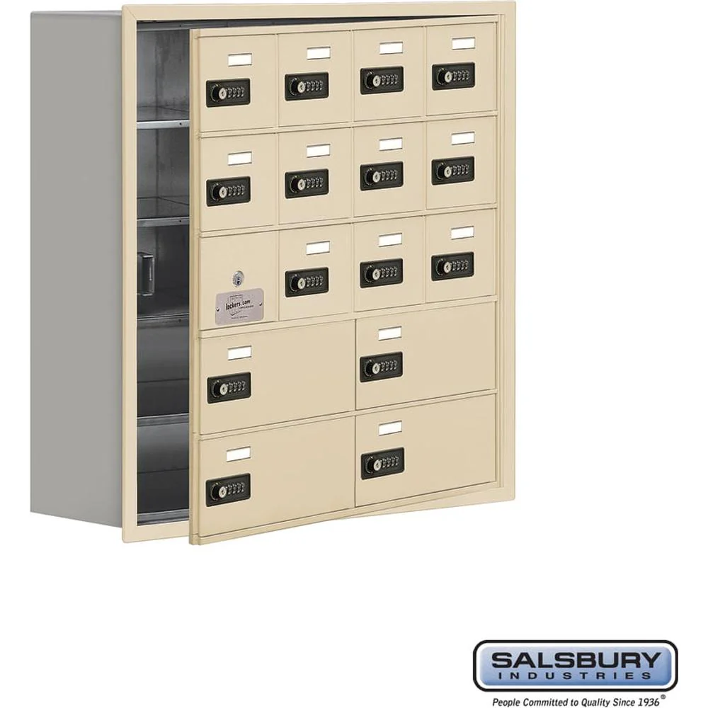 Recessed Mounted Cell Phone Storage Locker with 12 A Doors (11 usable) 4 B Doors in Aluminum - Resettable Combination Locks by Salsbury - Image 8