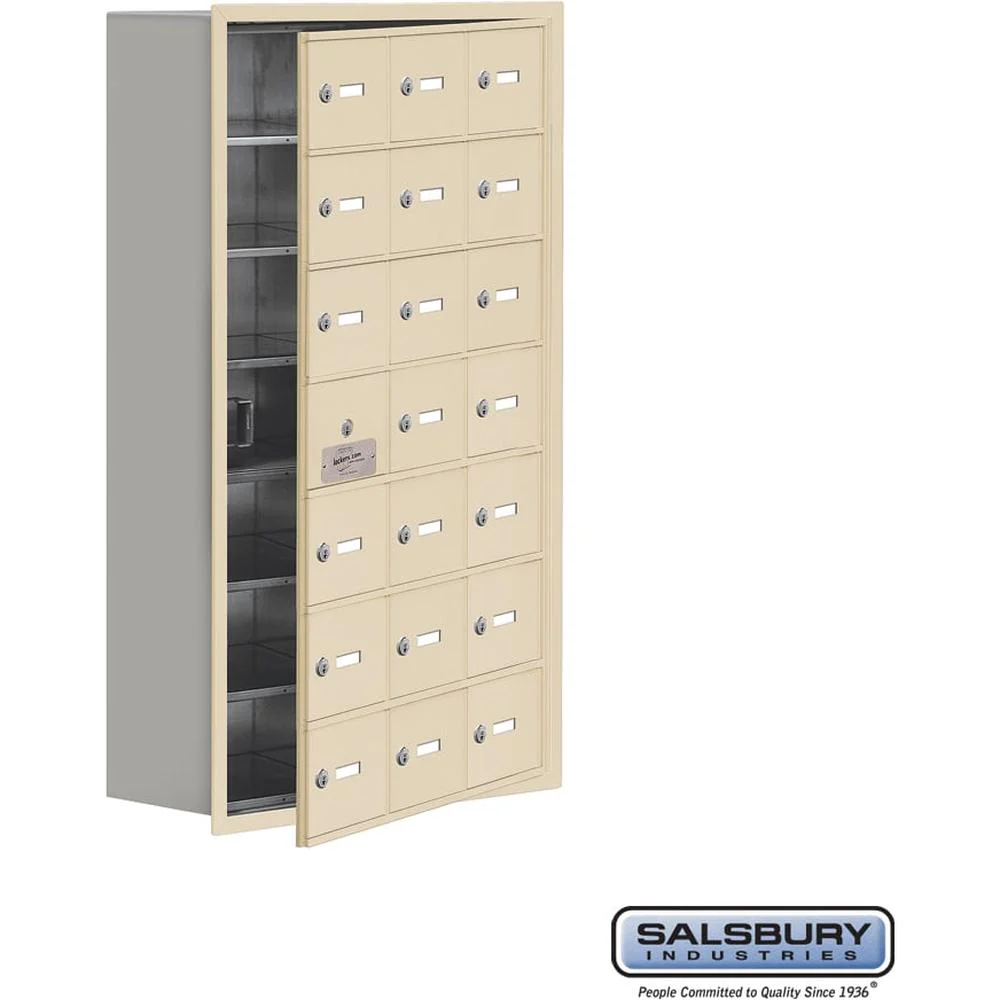 Recessed Mounted Cell Phone Storage Locker with 21 A Doors (20 usable) in Aluminum - Keyed Locks by Salsbury - Image 10