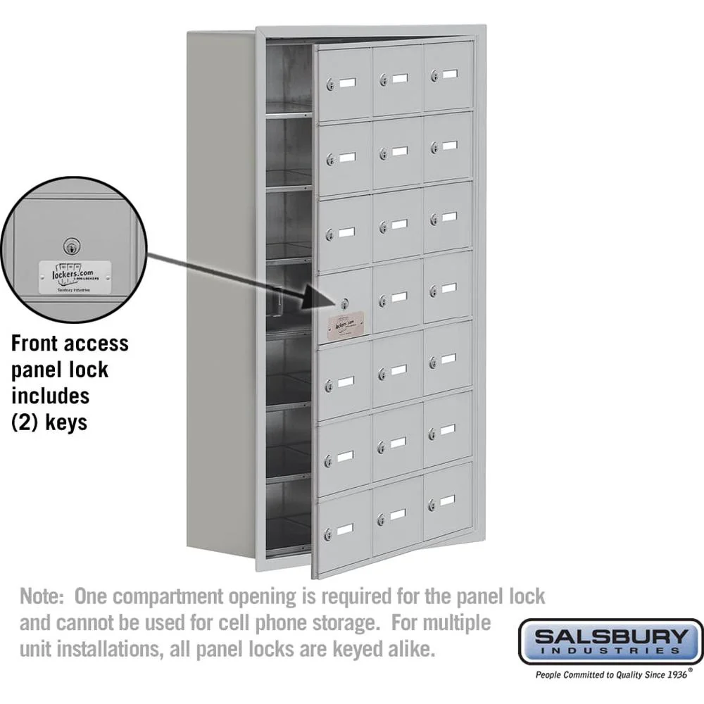Recessed Mounted Cell Phone Storage Locker with 21 A Doors (20 usable) in Aluminum - Keyed Locks by Salsbury - Image 2