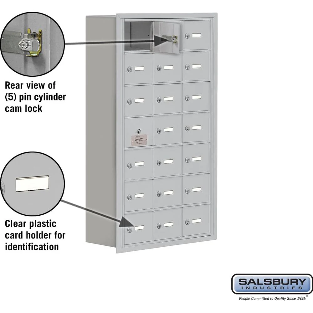 Recessed Mounted Cell Phone Storage Locker with 21 A Doors (20 usable) in Aluminum - Keyed Locks by Salsbury - Image 3