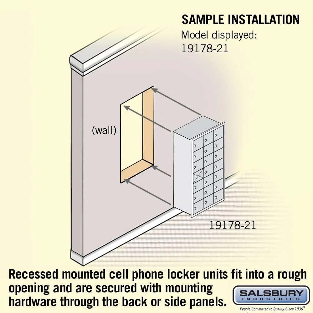 Recessed Mounted Cell Phone Storage Locker with 21 A Doors (20 usable) in Aluminum - Keyed Locks by Salsbury - Image 5