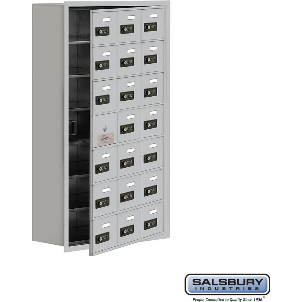 Recessed Mounted Cell Phone Storage Locker with 21 A Doors (20 usable) in Aluminum - Keyed Locks by Salsbury - Image 7