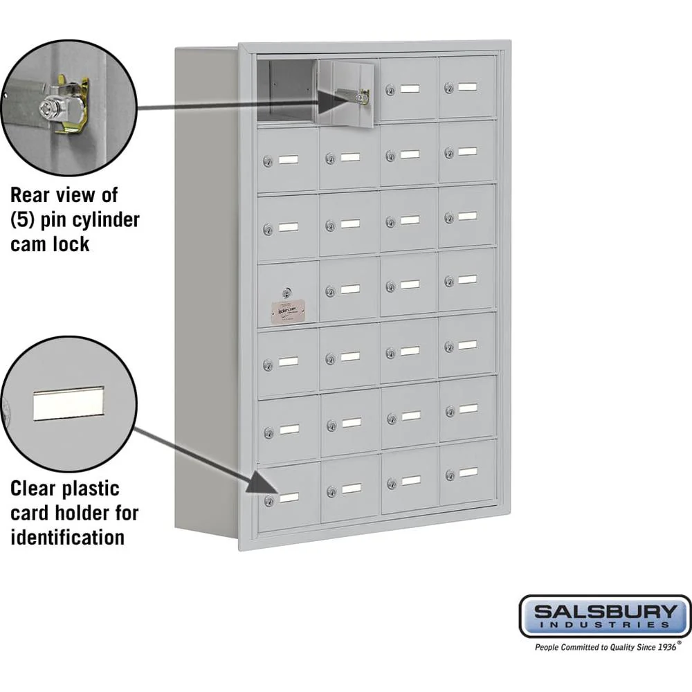 Recessed Mounted Cell Phone Storage Locker with 28 A Doors (27 usable) in Aluminum - Keyed Locks by Salsbury - Image 3