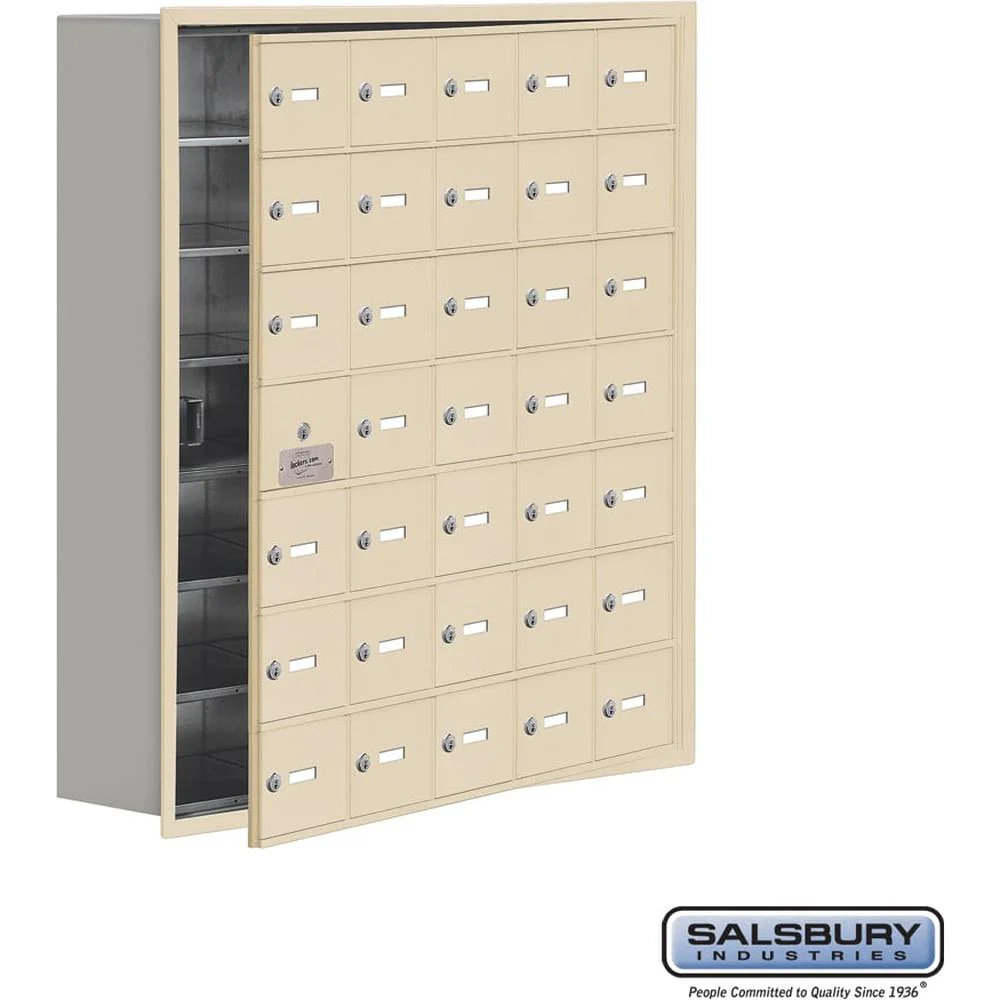 Recessed Mounted Cell Phone Storage Locker with 35 A Doors (34 usable) in Aluminum - Keyed Locks by Salsbury - Image 10