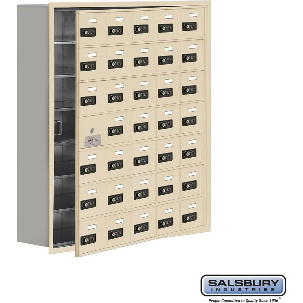 Recessed Mounted Cell Phone Storage Locker with 35 A Doors (34 usable) in Aluminum - Keyed Locks by Salsbury - Image 11