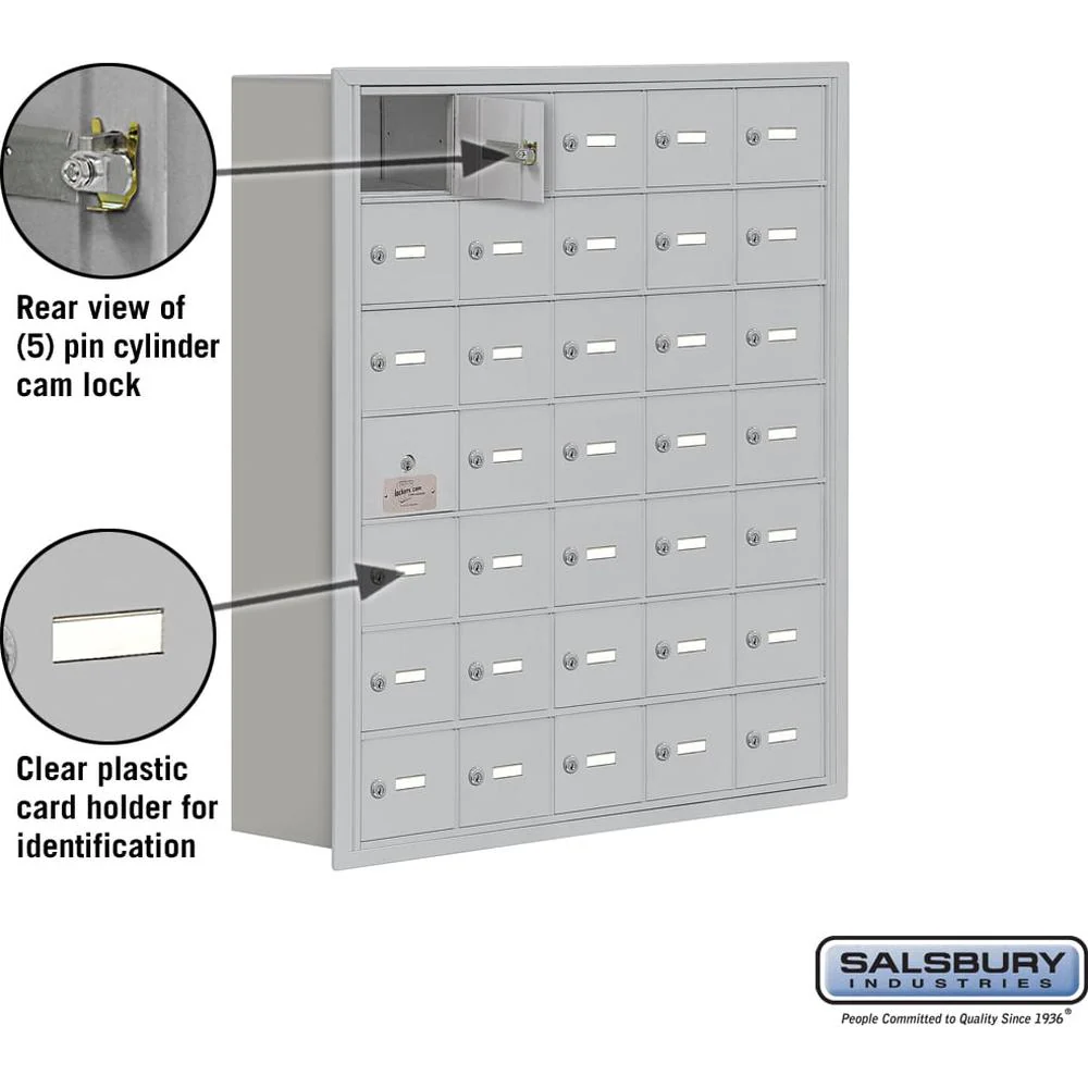 Recessed Mounted Cell Phone Storage Locker with 35 A Doors (34 usable) in Aluminum - Keyed Locks by Salsbury - Image 3