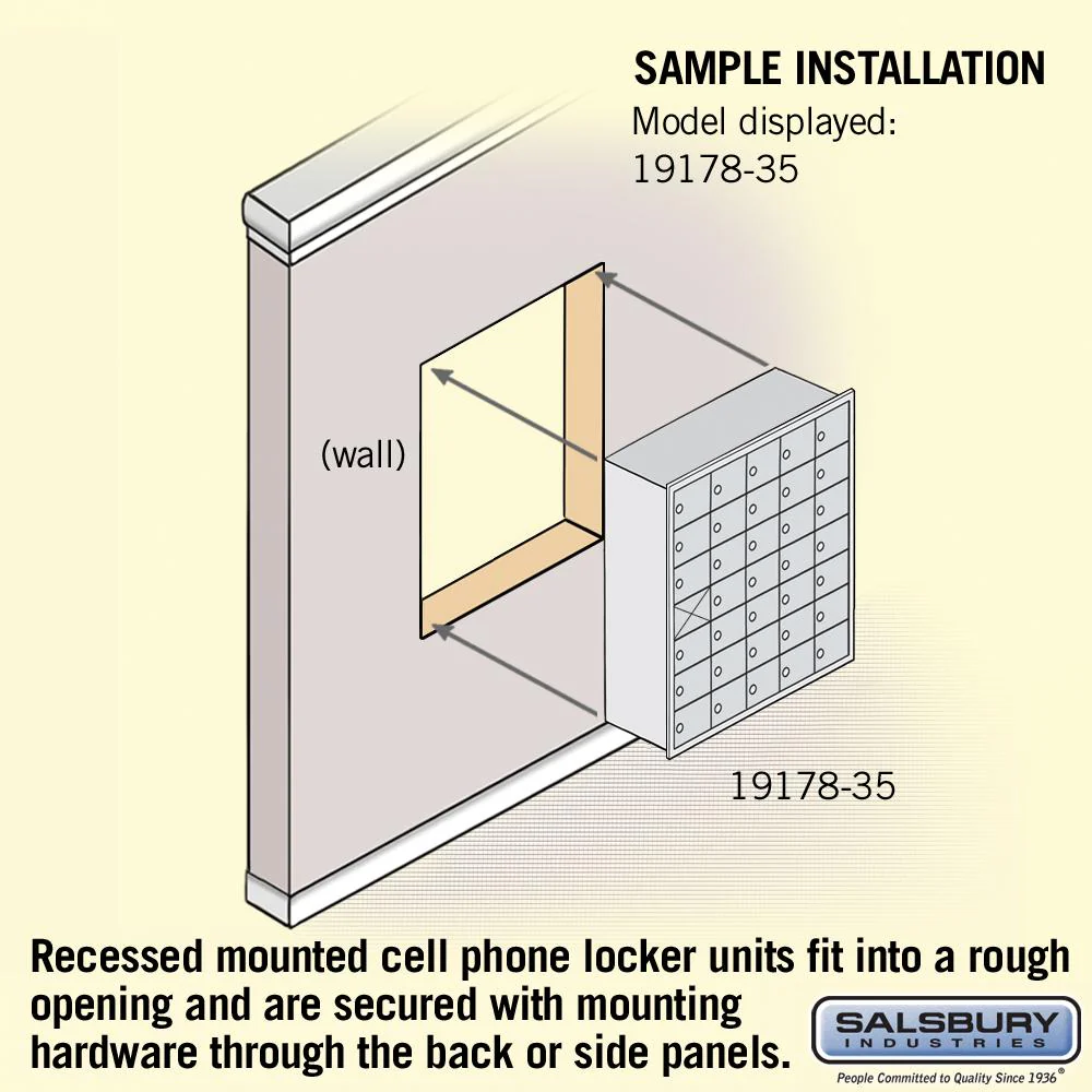 Recessed Mounted Cell Phone Storage Locker with 35 A Doors (34 usable) in Aluminum - Keyed Locks by Salsbury - Image 5