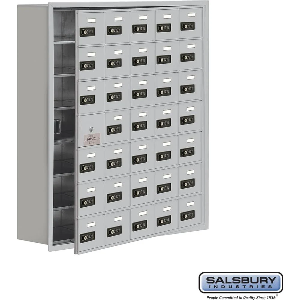 Recessed Mounted Cell Phone Storage Locker with 35 A Doors (34 usable) in Aluminum - Keyed Locks by Salsbury - Image 7