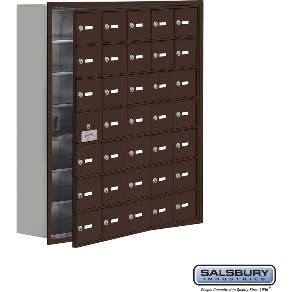 Recessed Mounted Cell Phone Storage Locker with 35 A Doors (34 usable) in Aluminum - Keyed Locks by Salsbury - Image 8