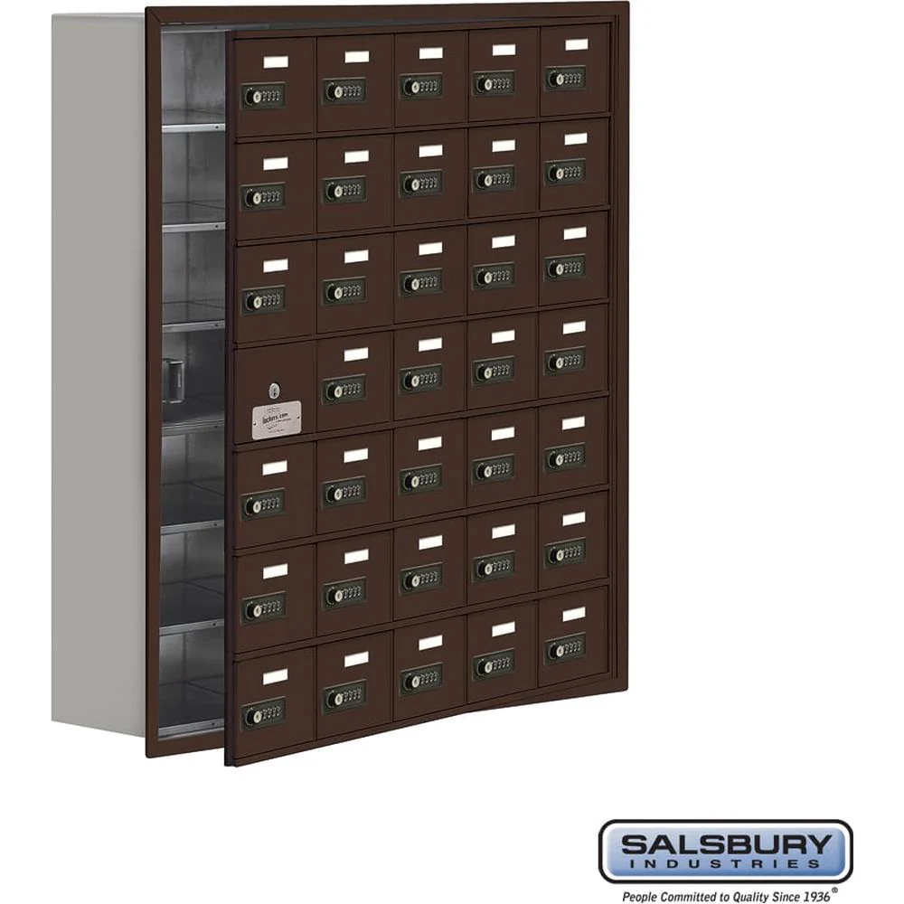 Recessed Mounted Cell Phone Storage Locker with 35 A Doors (34 usable) in Aluminum - Keyed Locks by Salsbury - Image 9