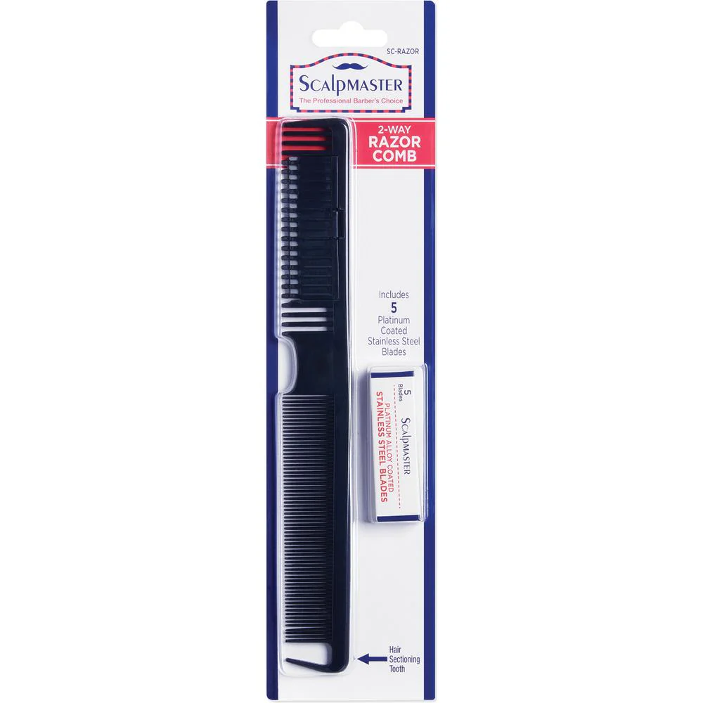 Scalpmaster - 2-in-1 Razor Comb - 8-7/8" Long with 5 Blades - Ideal for Trimming and Styling Hair - Image 3