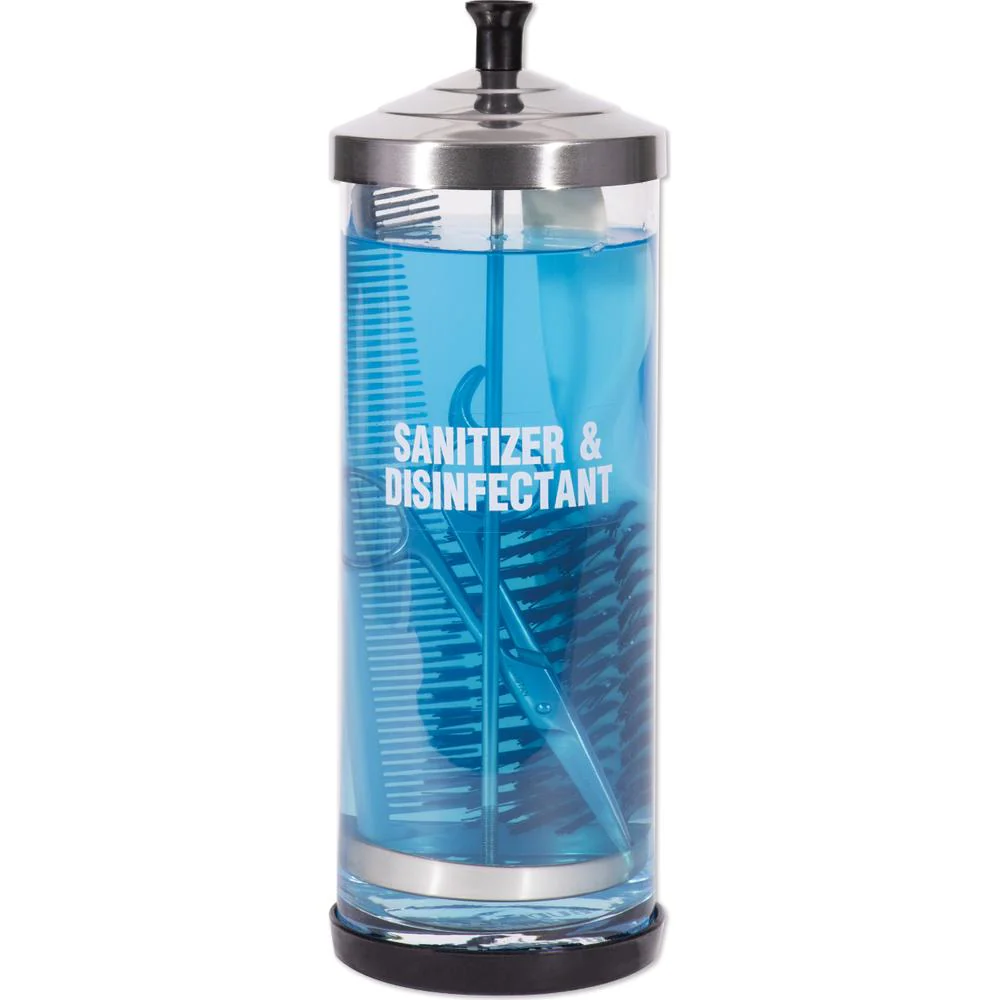 Scalpmaster - Glass Sanitizing Jar - Strong, Durable, Clear Glass Jar Has a Non-Slip Rubber Base - 39 oz. - 9-3/4"H x 3-1/2"D