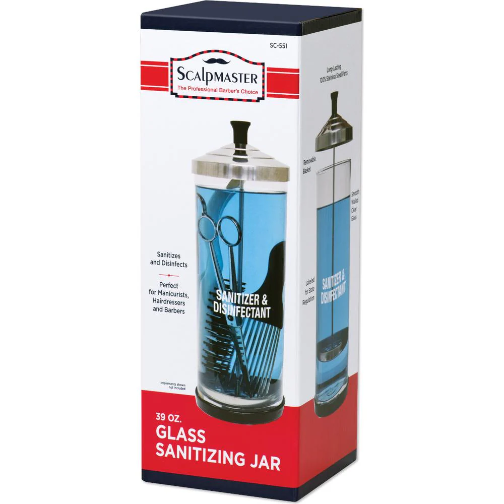 Scalpmaster - Glass Sanitizing Jar - Strong, Durable, Clear Glass Jar Has a Non-Slip Rubber Base - 39 oz. - 9-3/4"H x 3-1/2"D - Image 2