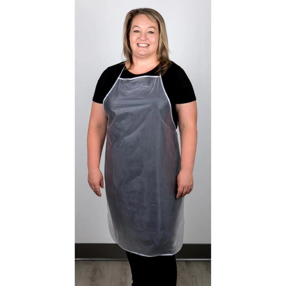 Short Vinyl Bib Apron - Reusable / Protective Barrier Against Water, Chemicals, & Germs / 36" x 27" / Case of 24 Aprons - Image 5