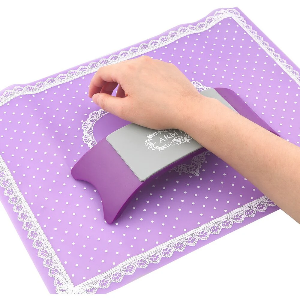 Silicone Manicure Mat Cushion Set - Washable Mat &amp; Pillow - Purple - Image 3